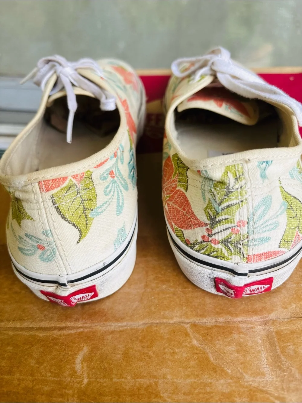 Vans Canvas Low-Top Sneakers in White with Red & Green Floral Print